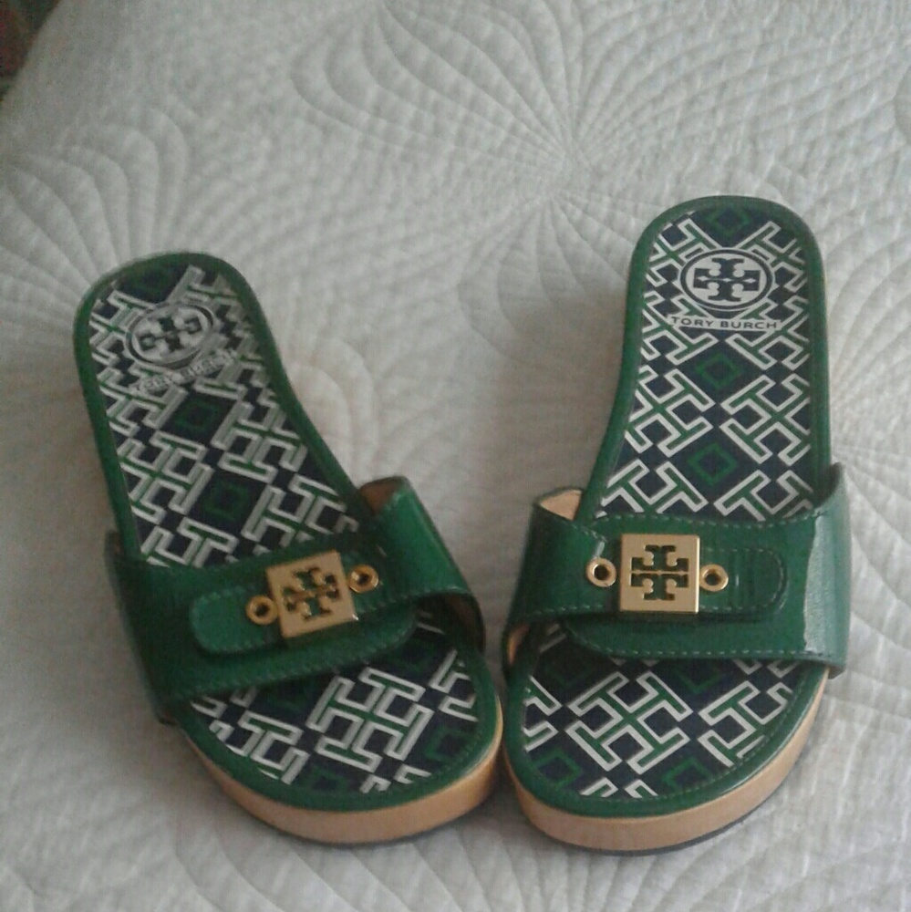 Tory Burch shoes in green or yellow. They have